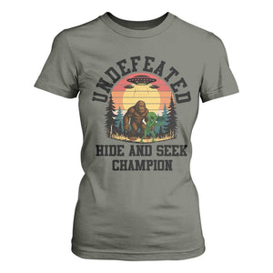 Funny Bigfoot And Alien Gift T Shirt For Women Undefeated Hide And Seek Champion TS12 Military Green Print Your Wear
