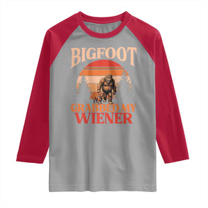Bigfoot Grabbed My Wiener Raglan Shirt Funny Dachshund Lover Gift TS12 Sport Gray Red Print Your Wear