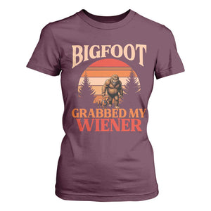 Bigfoot Grabbed My Wiener T Shirt For Women Funny Dachshund Lover Gift TS12 Maroon Print Your Wear