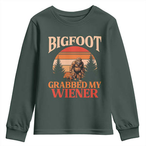 Bigfoot Grabbed My Wiener Youth Sweatshirt Funny Dachshund Lover Gift TS12 Dark Forest Green Print Your Wear