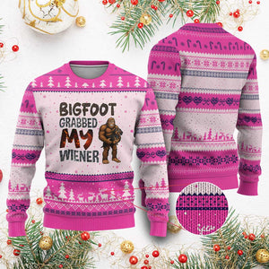 Bigfoot Grabbed My Wiener Ugly Christmas Sweater Funny Dog Lover Gift TS12 Hot Pink Print Your Wear