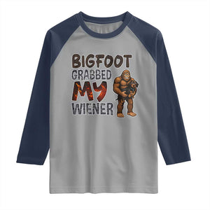Bigfoot Grabbed My Wiener Raglan Shirt Funny Dog Lover Gift TS12 Sport Gray Navy Print Your Wear