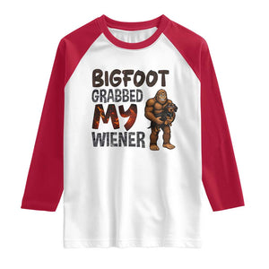 Bigfoot Grabbed My Wiener Raglan Shirt Funny Dog Lover Gift TS12 White Red Print Your Wear