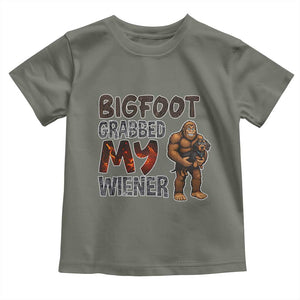 Bigfoot Grabbed My Wiener Toddler T Shirt Funny Dog Lover Gift TS12 Military Green Print Your Wear