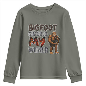 Bigfoot Grabbed My Wiener Youth Sweatshirt Funny Dog Lover Gift TS12 Military Green Print Your Wear