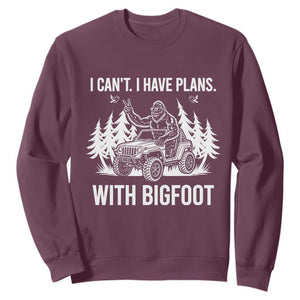 Funny Bigfoot Driving Car Sweatshirt I Cant I Have Plans With Bigfoot TS12 Maroon Print Your Wear