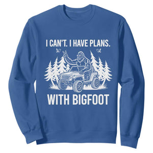 Funny Bigfoot Driving Car Sweatshirt I Cant I Have Plans With Bigfoot TS12 Royal Blue Print Your Wear