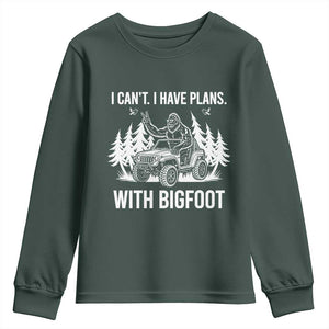 Funny Bigfoot Driving Car Youth Sweatshirt I Cant I Have Plans With Bigfoot TS12 Dark Forest Green Print Your Wear