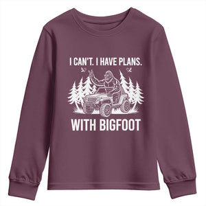 Funny Bigfoot Driving Car Youth Sweatshirt I Cant I Have Plans With Bigfoot TS12 Maroon Print Your Wear