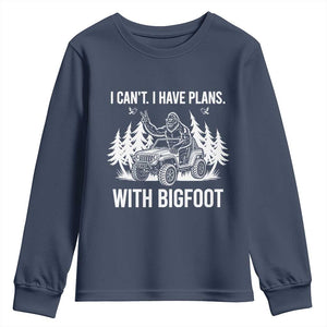 Funny Bigfoot Driving Car Youth Sweatshirt I Cant I Have Plans With Bigfoot TS12 Navy Print Your Wear