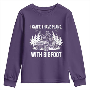 Funny Bigfoot Driving Car Youth Sweatshirt I Cant I Have Plans With Bigfoot TS12 Purple Print Your Wear
