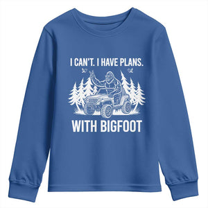 Funny Bigfoot Driving Car Youth Sweatshirt I Cant I Have Plans With Bigfoot TS12 Royal Blue Print Your Wear