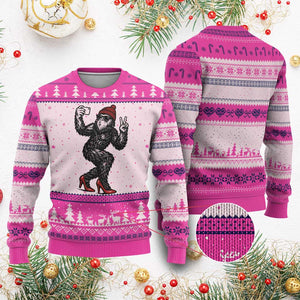Funny Sexy Bigfoot Selfie Ugly Christmas Sweater Sasquatch Lover Gift TS12 Hot Pink Print Your Wear