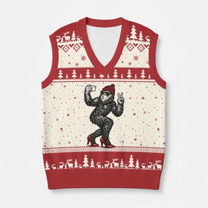 Funny Sexy Bigfoot Selfie V-Neck Knit Sweater Vest Sasquatch Lover Gift TS12 Beige Red Print Your Wear