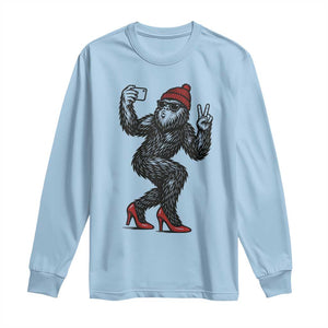 Funny Sexy Bigfoot Selfie Long Sleeve Shirt Sasquatch Lover Gift TS12 Light Blue Print Your Wear