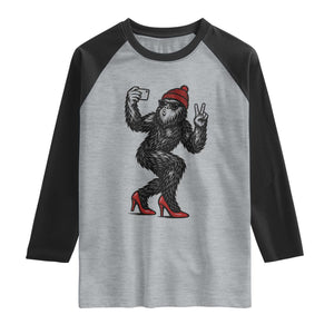 Funny Sexy Bigfoot Selfie Raglan Shirt Sasquatch Lover Gift TS12 Heather Gray Black Print Your Wear