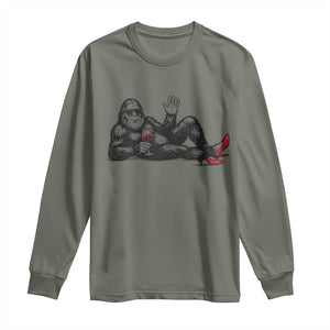 Funny Sassquatch Sexy Long Sleeve Shirt Bigfoot With Cocktail Party Humor TS12 Military Green Print Your Wear