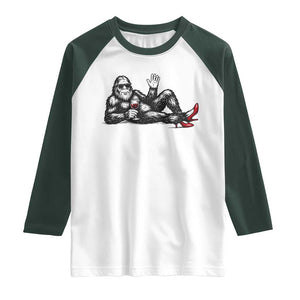 Funny Sassquatch Sexy Raglan Shirt Bigfoot With Cocktail Party Humor TS12 White Dark Forest Green Print Your Wear