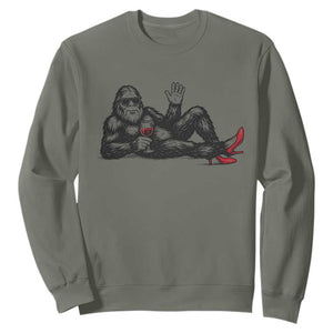 Funny Sassquatch Sexy Sweatshirt Bigfoot With Cocktail Party Humor TS12 Military Green Print Your Wear