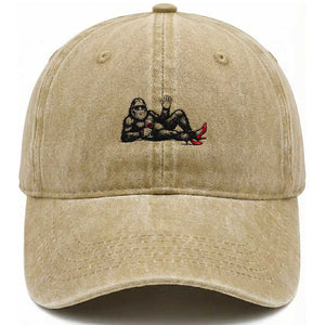 Funny Sassquatch Sexy Washed Cotton Baseball Cap Bigfoot With Cocktail Party Humor TS12 Washed Cap Universal Fit Khaki Print Your Wear