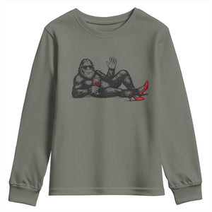 Funny Sassquatch Sexy Youth Sweatshirt Bigfoot With Cocktail Party Humor TS12 Military Green Print Your Wear