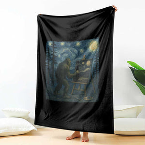 Funny Bigfoot Painting Starry Night Art Parody Gift Throw Blanket TS12 Print Your Wear