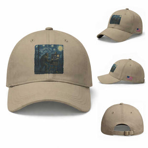 Funny Bigfoot Painting Starry Night Art Parody Gift Baseball Cap TS12 Baseball Cap Universal Fit Khaki Print Your Wear