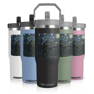 Funny Bigfoot Painting Starry Night Art Parody Gift Flip Straw Tumbler TS12 Print Your Wear