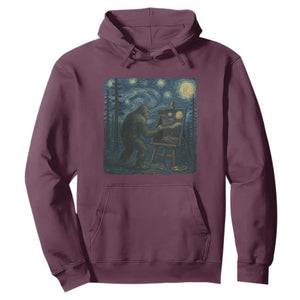 Funny Bigfoot Painting Starry Night Art Parody Gift Hoodie TS12 Maroon Print Your Wear