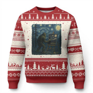 Funny Bigfoot Painting Starry Night Art Parody Gift Ugly Christmas Sweater TS12 Beige Red Print Your Wear