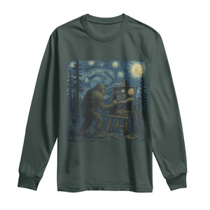 Funny Bigfoot Painting Starry Night Art Parody Gift Long Sleeve Shirt TS12 Dark Forest Green Print Your Wear
