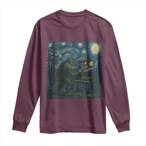 Funny Bigfoot Painting Starry Night Art Parody Gift Long Sleeve Shirt TS12 Maroon Print Your Wear