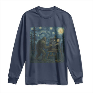 Funny Bigfoot Painting Starry Night Art Parody Gift Long Sleeve Shirt TS12 Navy Print Your Wear