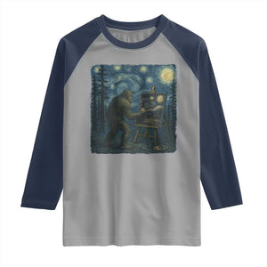 Funny Bigfoot Painting Starry Night Art Parody Gift Raglan Shirt TS12 Sport Gray Navy Print Your Wear