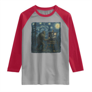 Funny Bigfoot Painting Starry Night Art Parody Gift Raglan Shirt TS12 Sport Gray Red Print Your Wear