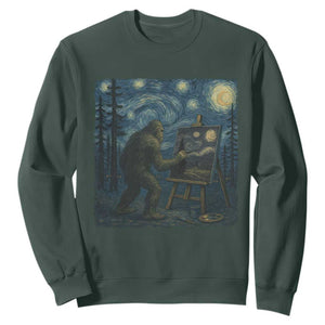 Funny Bigfoot Painting Starry Night Art Parody Gift Sweatshirt TS12 Dark Forest Green Print Your Wear