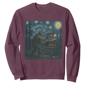Funny Bigfoot Painting Starry Night Art Parody Gift Sweatshirt TS12 Maroon Print Your Wear