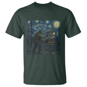 Funny Bigfoot Painting Starry Night Art Parody Gift T Shirt TS12 Dark Forest Green Print Your Wear