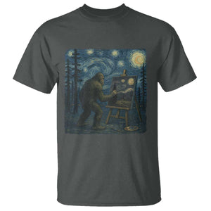 Funny Bigfoot Painting Starry Night Art Parody Gift T Shirt TS12 Dark Heather Print Your Wear