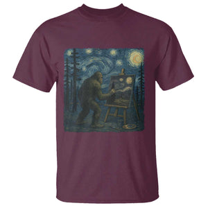 Funny Bigfoot Painting Starry Night Art Parody Gift T Shirt TS12 Maroon Print Your Wear