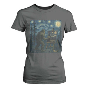 Funny Bigfoot Painting Starry Night Art Parody Gift T Shirt For Women TS12 Dark Heather Print Your Wear