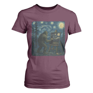 Funny Bigfoot Painting Starry Night Art Parody Gift T Shirt For Women TS12 Maroon Print Your Wear