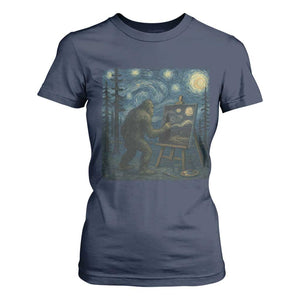 Funny Bigfoot Painting Starry Night Art Parody Gift T Shirt For Women TS12 Navy Print Your Wear