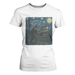 Funny Bigfoot Painting Starry Night Art Parody Gift T Shirt For Women TS12 White Print Your Wear