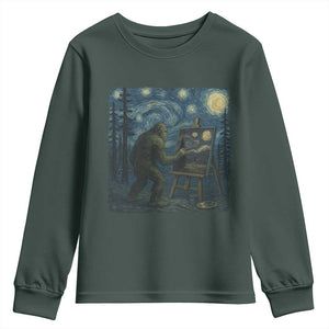Funny Bigfoot Painting Starry Night Art Parody Gift Youth Sweatshirt TS12 Dark Forest Green Print Your Wear