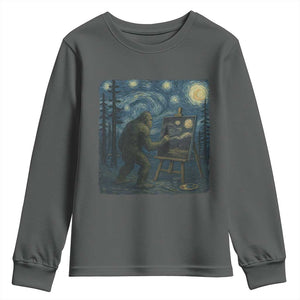 Funny Bigfoot Painting Starry Night Art Parody Gift Youth Sweatshirt TS12 Dark Heather Print Your Wear