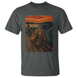 Funny Bigfoot And Alien T Shirt Parody The Scream Art Meme Gift TS12 Dark Heather Print Your Wear