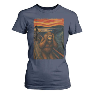 Funny Bigfoot And Alien T Shirt For Women Parody The Scream Art Meme Gift TS12 Navy Print Your Wear