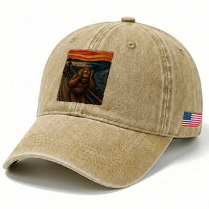 Funny Bigfoot And Alien Washed Cotton Baseball Cap Parody The Scream Art Meme Gift TS12 Print Your Wear