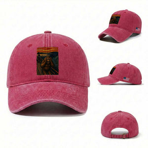 Funny Bigfoot And Alien Washed Cotton Baseball Cap Parody The Scream Art Meme Gift TS12 Washed Cap Universal Fit Red Print Your Wear